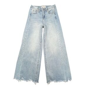 Freckled Poppy Risen Light Wash Wide Leg Raw Hem Jeans Womens 3 FP_PWA21239